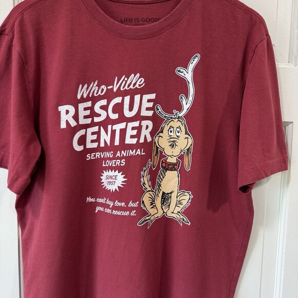 LIFE IS GOOD Men's WhoVille Rescue Center Short Sleeve Crusher Tee Red PRISTINE - Picture 4 of 10